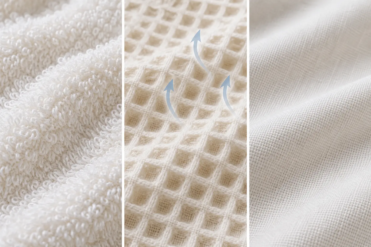 Comparaison des structures éponge fine, nid-d’abeille et coton lisse pour un peignoir kimono